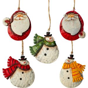 5 Pack Rustic Metal Double-Sided Christmas Tree Ornaments Tin Santa Snowman Decorations Hanging Pendants Ornaments Christmas Hanging Ornament Xmas Holiday Decor