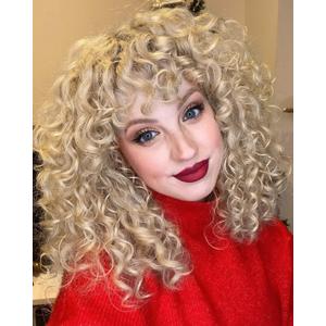 LONAI Short Blonde Curly Wig with Bangs for Women Ash Blonde Wigs with Bangs WIG006 Curly Synthetic Wig for Daily Use Party Cosplay-Ash Blonde (14 Inch (Pack of 1))