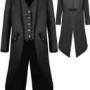 SIAEAMRG Renaissance Steampunk Tailcoat Halloween Costumes for Boys, Medieval Pirate Vampire Victorian Jacket Frock Coat Kids (Medium, Black)