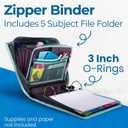 Case-it Mighty Zip Tab School Zipper Binder | 3-Inch O-Rings, 600-Sheet Capacity, 5-Subject Expanding File Folder, Multiple Pockets & Storage Organizer, Shoulder Strap | D-146 Light Blue Daisy