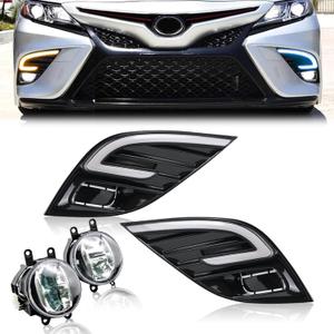 LED Fog Lights White Daytime Running Lights (DRL) Amber Turn Signal Lights Blue Low Beam Lights Compatible with 2018-2020 8th Gen Toyota Camry SE XSE TRD