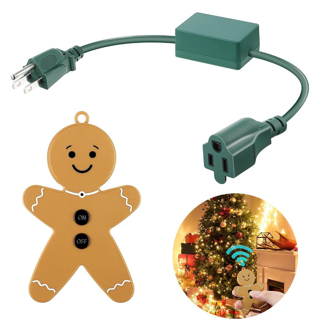 Enhon Wireless Remote Switch for Christmas Tree Lights, Works Up to 82 Feet Away, Gingerbread Man Wireless Remote with Extension Cord for Christmas Tree and Lights