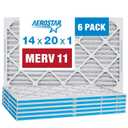 Aerostar 14x20x1 MERV 11 - 6 Count - Pleated HVAC, Furnace & Air Conditioner Filters - Removes Dust, Cold & Flu Germs, Lint, Mold, Pet Dander, Allergy-Causing Pollen, Smog & Smoke