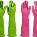 IUCGE Rubber dishwashing gloves 2 Pairs for kitchen,Cleaning washing dish gloves long for household reuseable durable.(Large,Multicolor)