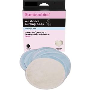 Bamboobies Overnight Nursing Pads, Ultra-Soft Velour, Reusable and Washable for Nightly Use, Leak-Proof Pads for Breastfeeding, 8 Pads