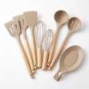 11 pcs Silicone Kitchen Utensil Set with Wooden Handles (Neutral Taupe)