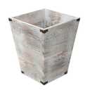 Rustic Whitewashed Torched Wood Square Waste Basket Recycle Bin Trash Can Decorative Metal Brackets Whitewashed Wooden Garbage Container Ash Holder Bedroom Living Room Home Office
