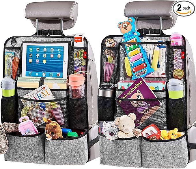 Helteko Backseat Car Organizer, Kick Mats Back Seat Protector with Touch Screen Tablet Holder, Back Seat Organizer for Kids, Travel Accessories with 9 Storage Pockets 2 Pack