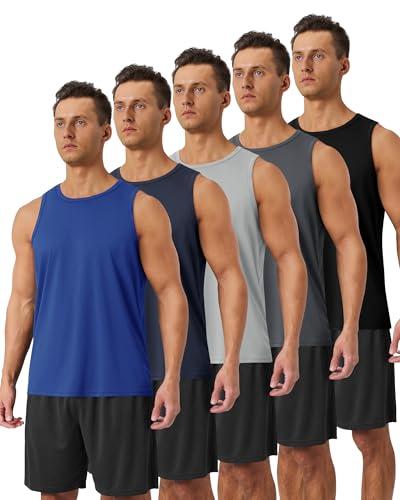 BOOJO 5 Pack Tank Tops Men - Quick Dry Moisture Wicking Summer Workout Muscle Sleeveless Shirts for Gym Beach Running 3XL