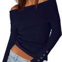 Darong Womens Off Shoulder Sweaters Going Out Fall Tops | ribbed knit, long sleeves, color block, striped, y2k style, fall fashion, going out, cute outfits (Black, XS)