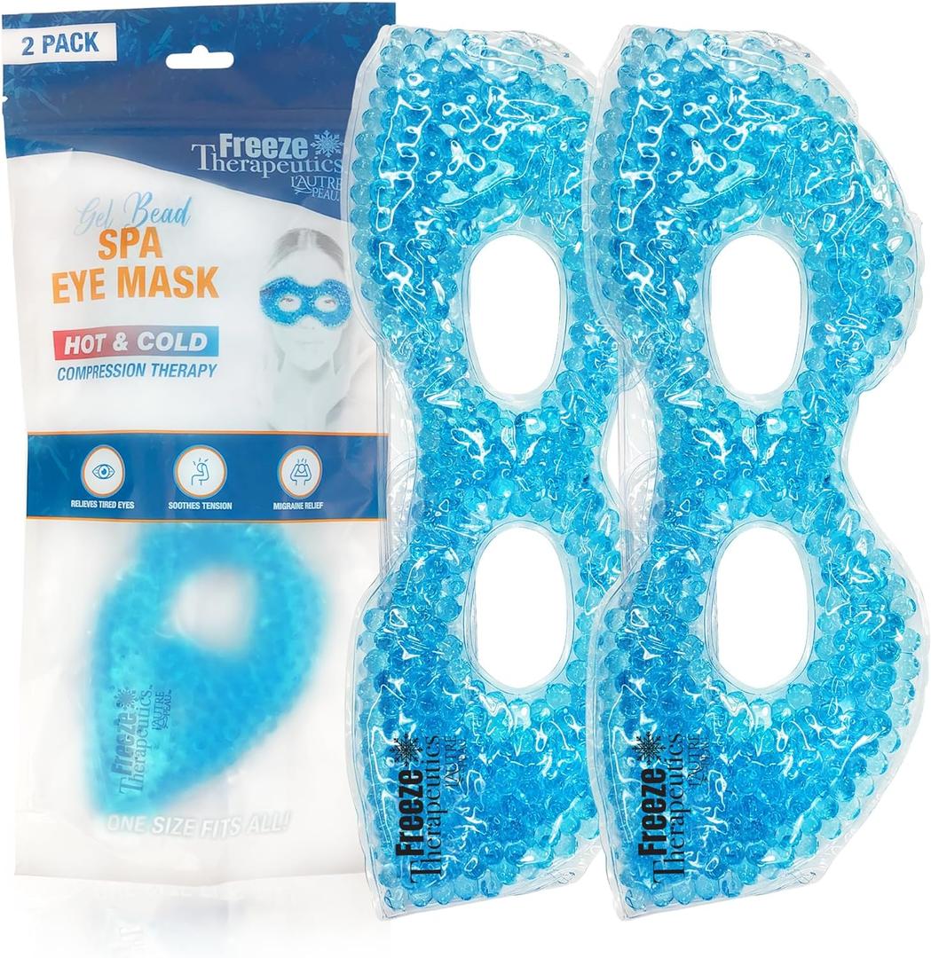 USA Merchant - 2 Redesigned Therapeutic Spa Gel Bead Eye Masks - Hot/Cold Reusable Ice Packs with Flexible Beads - Compress Therapy for Puffy Eyes, Dark Circles, Headaches, Migraines, Stress Relief (Blue)