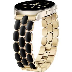Wearlizer Metal Bracelet Compatible with Samsung Galaxy Watch 7 Band 6 5 4 Active 2 FE 40mm 44mm/Watch 6 4 Classic/5 Pro/3, 20mm Enamel Dressy Stainless Steel Strap for Samsung Watch Bands Women (Gold/Black)
