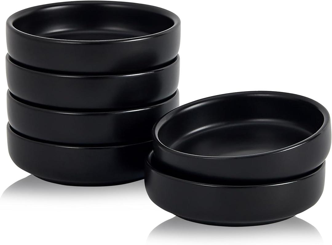Ceramic Soy Sauce Dish,3.5 Inch Dipping Bowls Side Dishes Set of 6, Small Appetizer Pinch Dip Bowls for Condiments, Sushi, Ketchup, BBQ (Black)