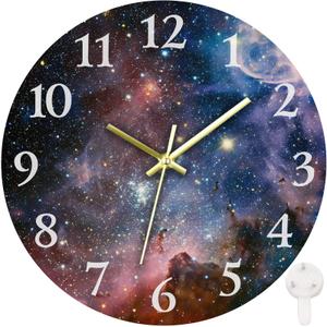 Britimes Round Wall Clock Silent NonTicking Battery Operated Clock 10 Inch, Galaxy Space Home Decor for Living Room, Kitchen, Bedroom, and Office