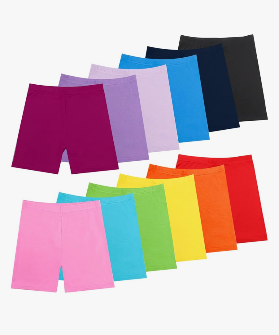12 Pack Girls Dance Shorts, Toddler Biker Shorts Cartwheel Under Dress Pastel Kids Biking Clothes 6/7T