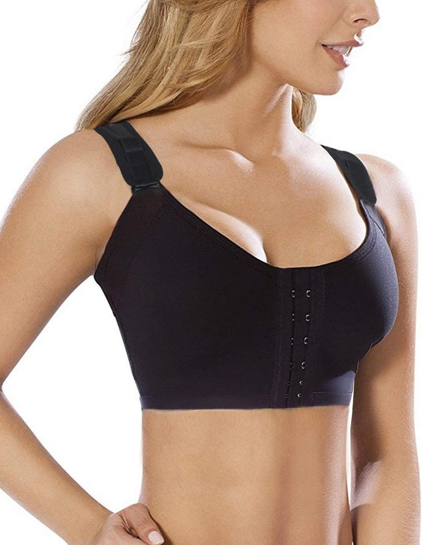 SHAPERX Womens Post-Surgery Front Closure Brassiere Sports Bra (XX-Large, Black)