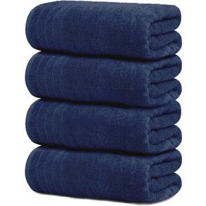 Tens Towels Pack of 4 Extra Large Bath Towels 30 x 60 Inches, 100% Cotton, Larger & Lighter Weight, Quicker to Dry, Super Soft and Absorbent, Perfect for Bathroom, Navy