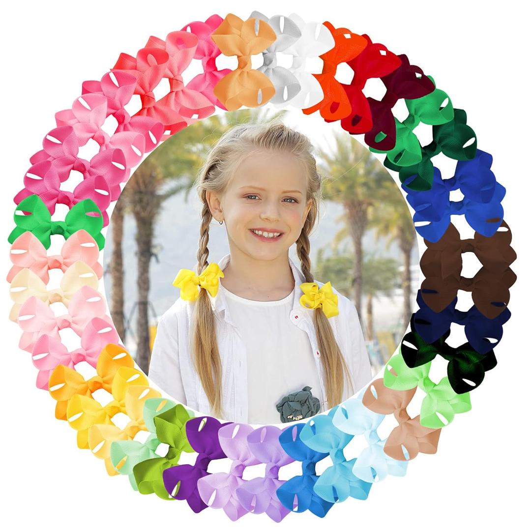 Oaoleer 40Pcs 3" Grosgrain Ribbon Alligator Clips, Barrettes & Hair Accessories for Baby Girls, Infants, Toddlers, Kids, Teens, Children (3 Inch, 40 Colors)