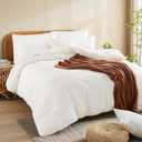 NEXHOME PRO 100% Organic Cotton Duvet Cover Queen Size, Linen Like Pleated Textured White Duvet Cover Set, 3pc Bedding Set with Zipper Closure, Soft, Lightweight and Breathable,90"x90", No Comforter