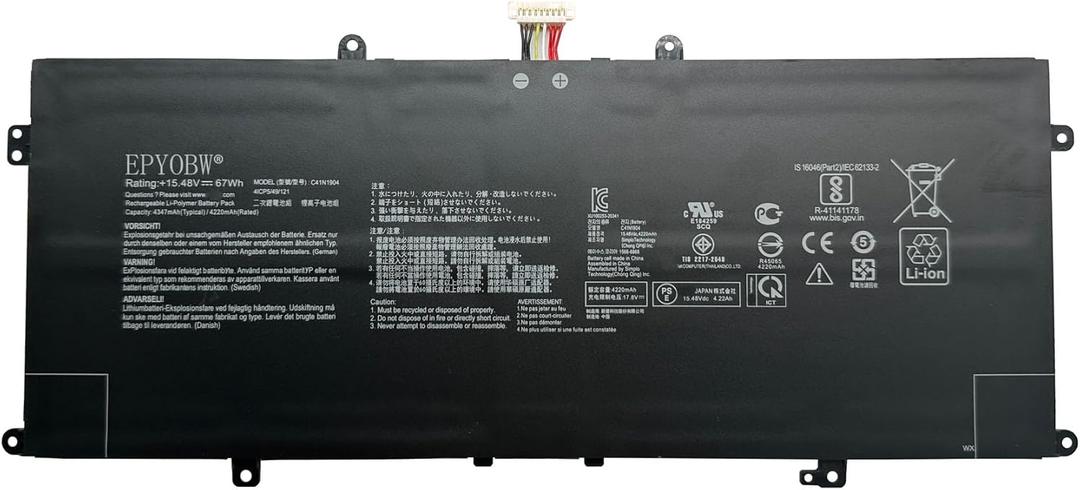 C41N1904 Laptop Battery 67Wh Compatible with Asus ZenBook 13 BX325JA UX325JA / 14 UM425IA UX425EA / Flip 13 UX363JA UX362FA / Flip S UX371EA / S UX391UA Series 0B200-03660000 4ICP5/49/121