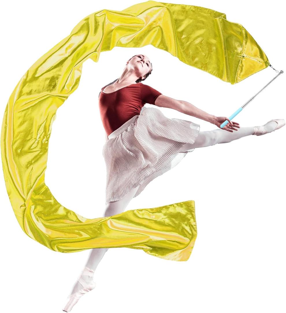 98" Dance Streamer with Scalable Rod, Gymnastics Dance Ribbon Artistic Twirling Ribbon, Church Worship Adoration Dance Banner for Dancer and Church Liturgical Praise (Gold)