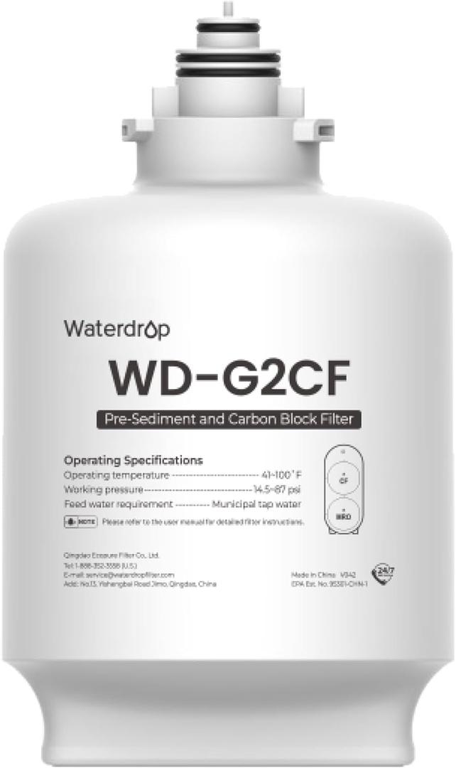 Waterdrop G2CF Filter, Replacement for G2 & G2P600 & G2MNR Reverse Osmosis System, 12-month Lifetime
