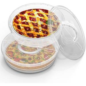 12inch 2 Pack Food Storage Container with Lid and Handle, Reusable 2 Compartments Pizza Slice Storage Container, Round Pie Carrier Leftover Pizza Keeper for Food Cake Cheesecake Tortilla Pastry