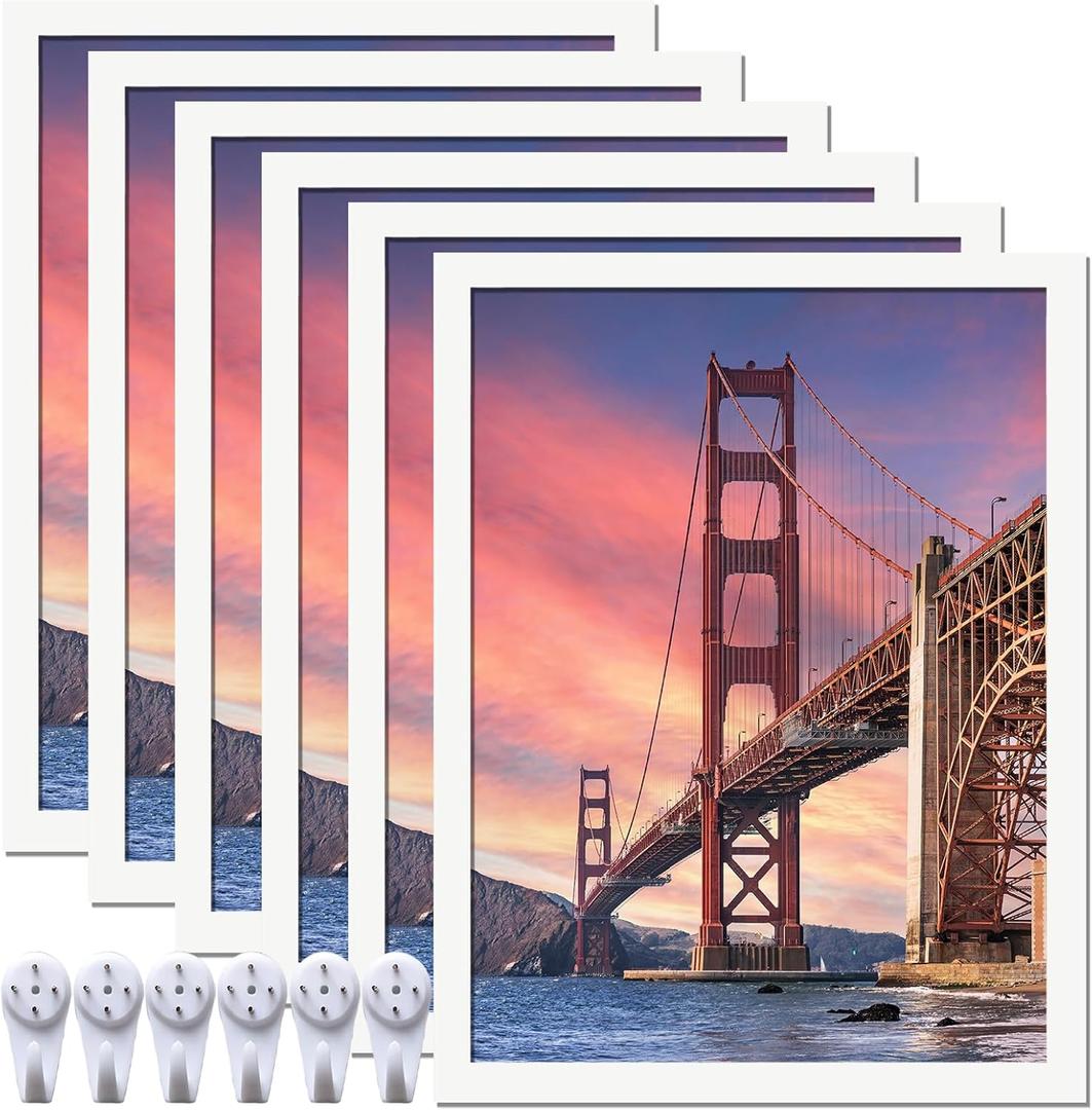 6 Sets 9x12 Picture Frame, Frames for 9 x 12 Canvas Collage Photo Poster Certificate Wall Gallery, High Transparent Horizontal Vertical White 9 by 12 Inches