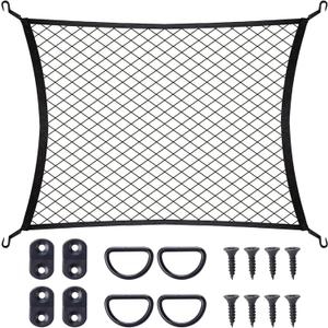 Elastic Cargo Net with Fixing Hooks D-Rings Luggage Cover for SUV Rear Trunk Bed Netting Cover Net Stretchable 32" x 24" Stretch to 63"x43"