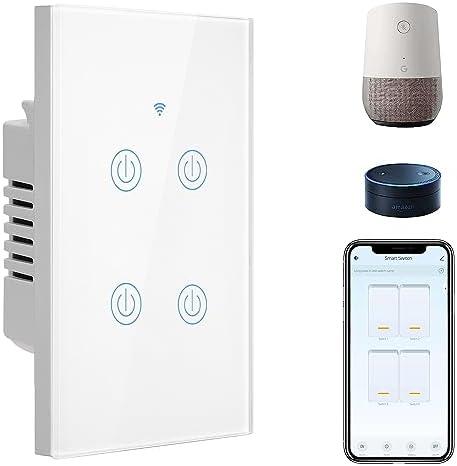 BSEED 4 Gang Smart Switch - Alexa WiFi Light Switch, Touch Control, Timer Function, Compatible with Alexa, Google Assistant, Remote Control