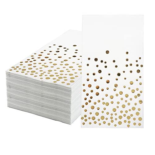 Pack of 120 Gold Foil Guest Napkins White and Golden Polka Dots Disposable Hand Towels Metallic Dinner Paper Napkins for Wedding Baby Bridal Shower Bathroom Party Supplies