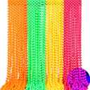 Ecally 96 Pieces Neon Beads Necklaces 33" Glow in The Dark UV Neon Bead Necklaces Glow Party Supplies 80s UV Black Light Accessories Bulk for Birthday Decorations Wedding Mardi Gras Party
