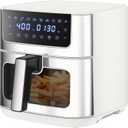 Sweetcrispy 6.34QT Air Fryer, 8-in-1 Air Fryers Oven with Visible Window, 400 Fast Heating, Nonstick Dishwasher-Safe Basket, Timer & Auto-Off, Stainless Steel, White