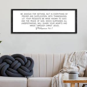 Surfapans Christian Wall Decor Be Anxious for Nothing Sign, 32"12" Philippians 4:6-7 Bible Verse Scripture Positive Quotes Block Plaque, Holy Inspirational Religious Jesus Large Wood Framed Hanging Art (Black)
