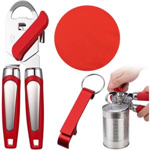 3 Set Stainless Steel Manual Can Openers with Magnet Include 1 Can Openers & 1 Jar Opener Gripper Pad & 1 Beer Opener Keychain Heavy Duty Bottle Open with Grip Handle for Weak Hands Seniors