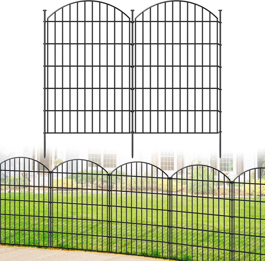FOREHOGAR Metal Garden Fence 42in (H) x 23.3ft (L), 10 Panels + 11 Stakes Dog Fence Border Fence Animal Barrier, No Dig Garden Fencing for Yard Flower Bed Lawn Patio Outdoor, CTW4210 Black