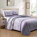 Luxury Home Collection 3 Piece Full/Queen Quilted Reversible Coverlet Bedspread Set Floral Printed Lavender Purple White Gray