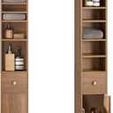 SoBuy Bathroom Narrow Storage Cabinet Skinny Tall Unit with Adjustable Shelves Slender Anti-Tipping Floor Standing Cupboard, Natural BZR34-PF