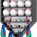Baseball Balls Display Case with Championship Rings Medals Holder, Solid Wooden Wall Mount Baseball Box for Balls, Rings, Medals, Trophies Collection Black