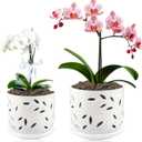 BUYMAX 5 inch&6 inch Orchid Pots with Holes & Removable Trays, White Ceramic Pots for Plants, Effective Drainage and Ventilation for Orchid Root Health to Assist New Plants or Repotting