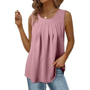 EVALESS Womens Tank Tops Summer Loose Fit Pleated Scoop Neck Camisole Tops for Women 2025 Trendy Sleeveless Flowy Blouses, 2XL