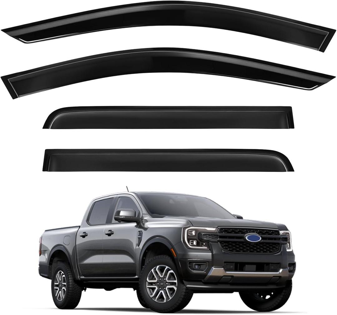 Tape-On Rain Guards for Ford Ranger 2024 2025 2026, Side Window Deflectors Window Visor Rain Guards Compatible with Ford Ranger Accessories 2024-2026