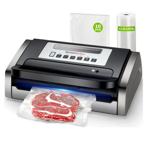 Bonsenkitchen Vacuum Sealer Machine, Globefish Technology for Perfect Vacuum Sealing, Powerful Low-Noise Food Vacuum Sealer with Easy Handle Design, Built-in Cutter & Bag Storage, 1 Bag Roll & 10 Bags