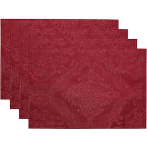 Elrene Home Fashions Caiden Elegance Damask Waterproof, Stain & Wrinkle Resistant Fabric Placemats (Set of 4), 13" x 19", Red