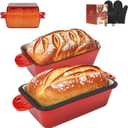AILITOR 9x5 Enameled Cast Iron Loaf Pan with Lid - 2 in 1 Homemade Sourdough Bread Baking Pan (Red)