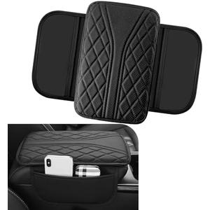 Ferianl Car Center Console Cover, Leather Auto Armrest Cover with 2 Storage Bags, Universal Cars Armrest Cushion, Vehicle Interior Accessories Protector for Sedan, SUV, Truck (Black)