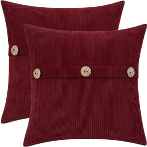 HWY 50 Burgundy Red Chenille Throw Pillow Covers 18x18 Inch with Triple Buttons, Soft Farmhouse Accent Decorative Cushion Cases for Couch Sofa Bed Living Room Pack of 2