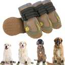 EXPAWLORER Anti-Slip Dog Shoes - 4PCS Waterproof Dog Boots with Reflective Straps for Outdoor Hiking, Dog Paw Protectors for Hot Pavement Winter Snow, Non Slip Dog Booties for Small Medium Large Dogs, Khaki (Size 5: 2.80"x2.44" (L*W) (Pack of 4))