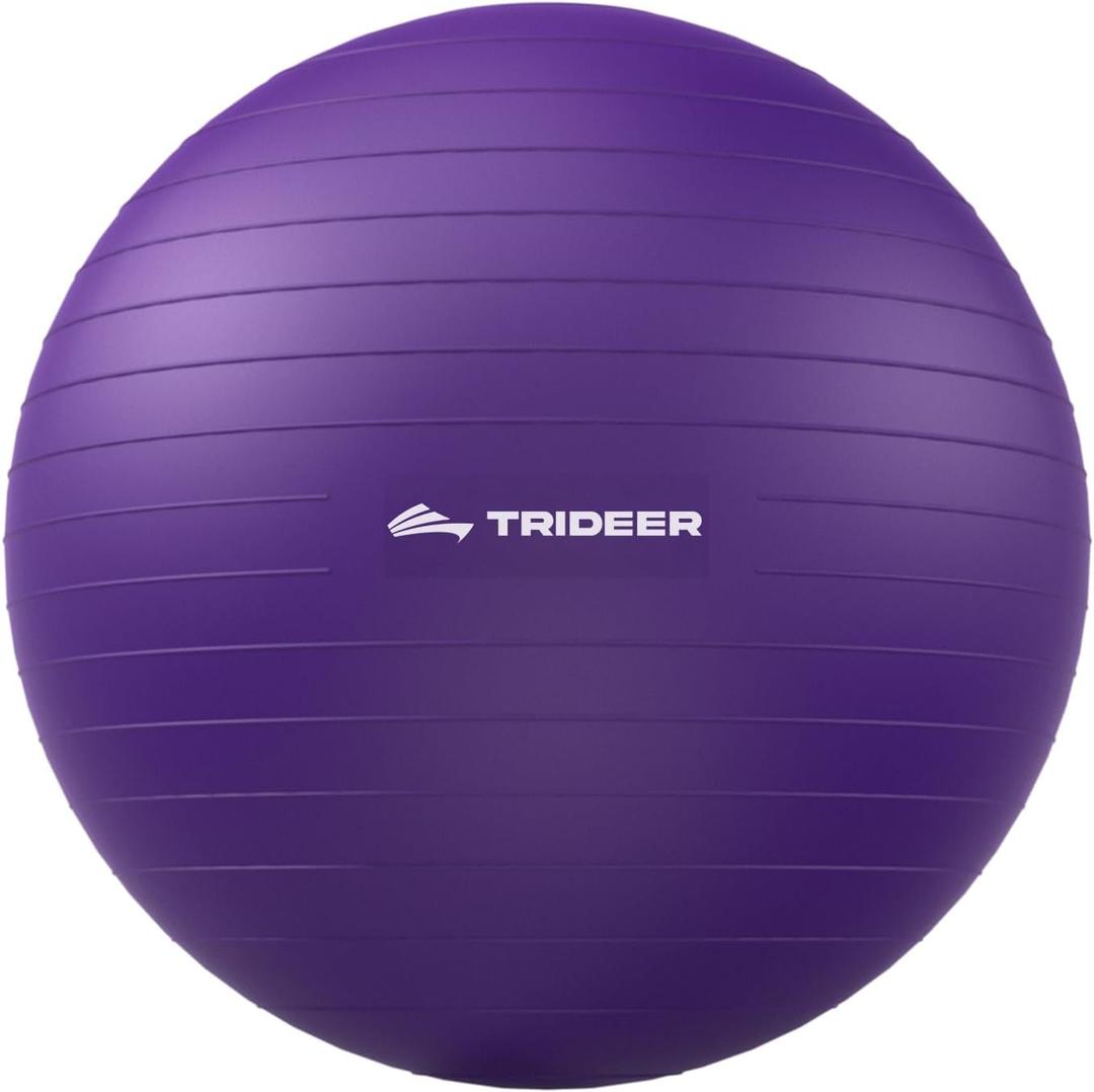 Trideer Exercise Ball for Yoga, Pilates & Fitness  Stability Ball Equipment for Home Gym & Office Chair, Core & Balance Training Accessories, Physical Therapy Equipment, Quick Pump Included, 5 Sizes (Violet)