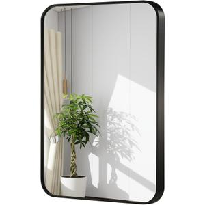 30x36 Inch Black Wall Mirror for Bathroom, Brushed Metal Framed Mirror with Rounded Corner, Rectangle Bathroom Vanity Mirror for Bedroom or Living Room, Horizontal/Vertical